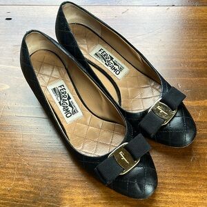 Salvatore Ferragamo Varina Quilted Bow Ballet Block Heels Size 7